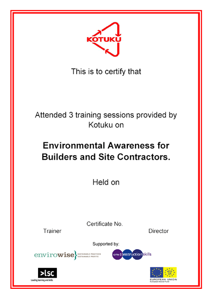 The Kotuku Certificate of Environmental Awareness